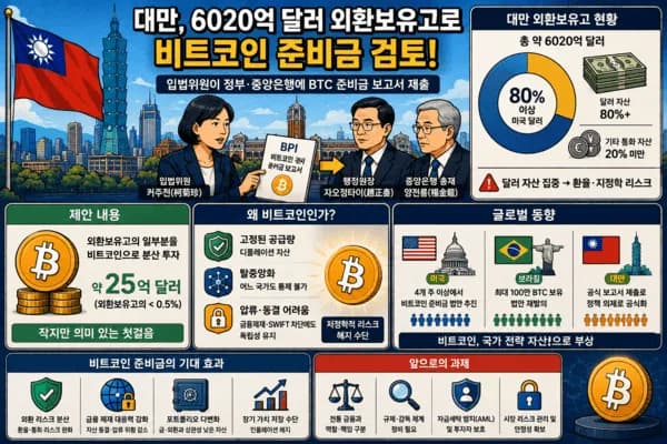 “대만도 비트코인 비축 검토”…6020억달러 외환보유고 일부 BTC 전환 제안