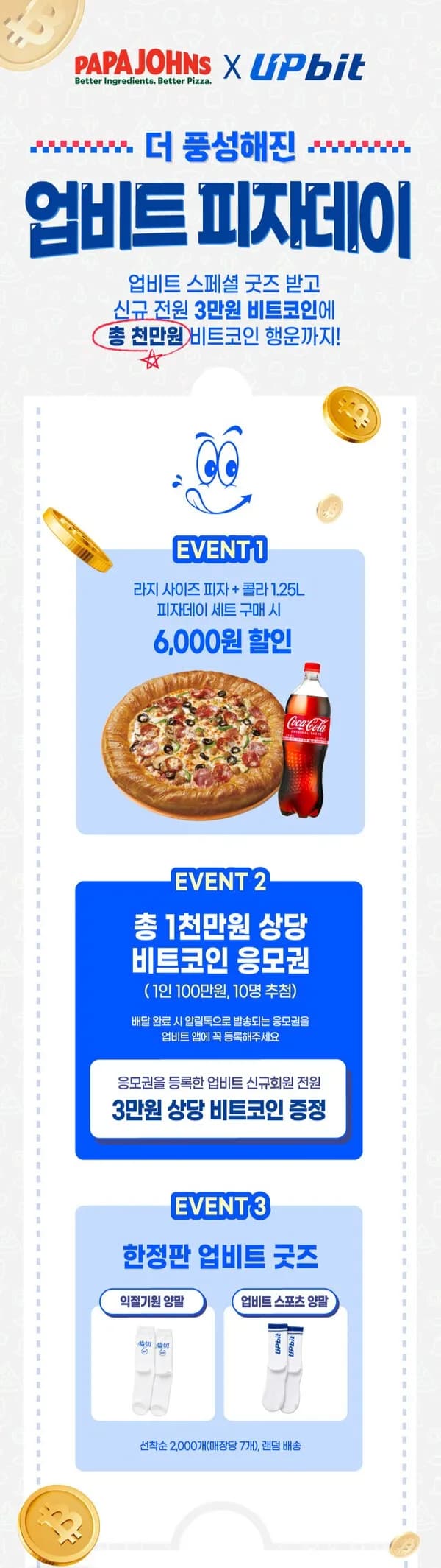 파파존스X업비트, ‘비트코인 피자데이’ 세트 출시… 1,000만 원 상당 경품 증정