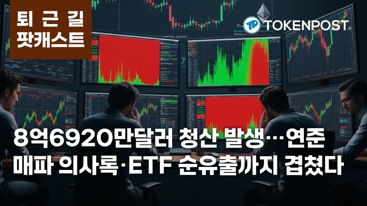 5월 21일 퇴근길 팟캐스트 — 8억6920만달러 청산 충격, 연준 매파 의사록·미국 ETF 순유출 겹쳤다 - TokenPost