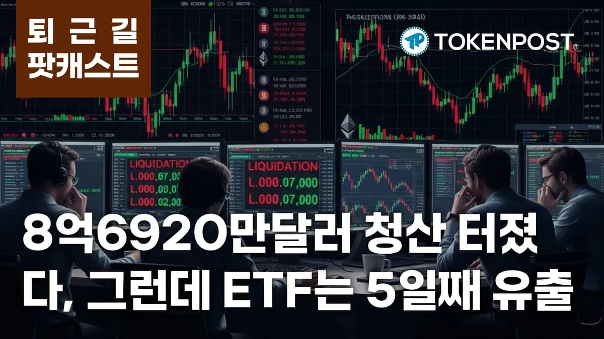 8억 6,920만 달러 청산·ETF 5거래일 연속 유출·외국환법 디지털자산 편입…규제·자금 동시 진통