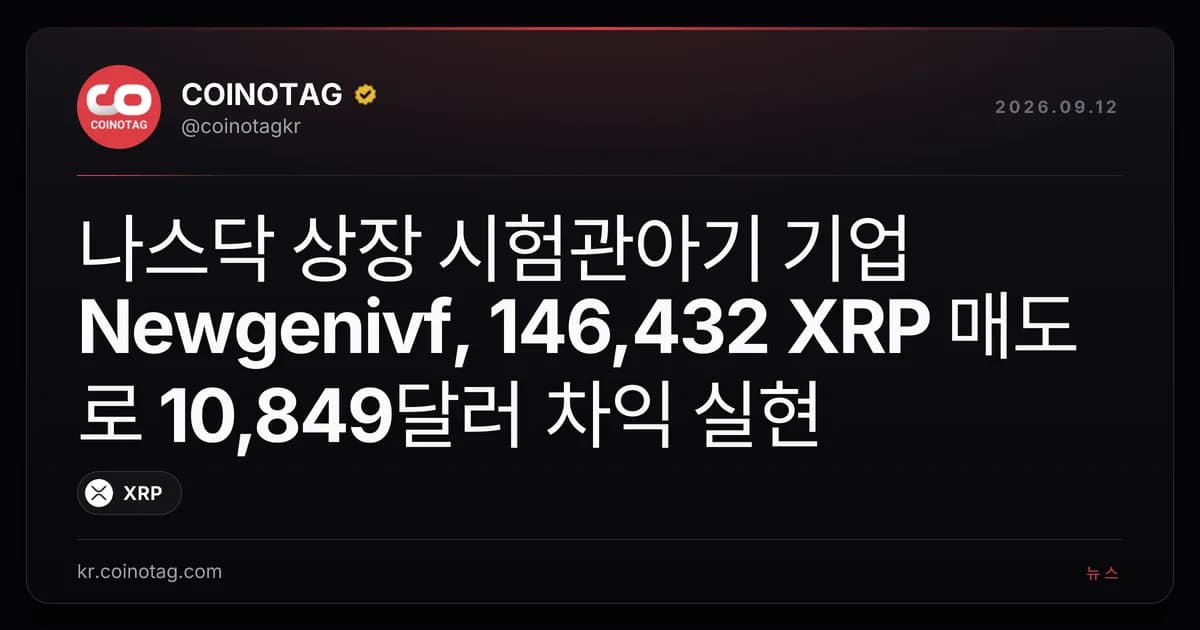 나스닥 상장 시험관아기 기업 Newgenivf, 146,432 XRP 매도로 10,849달러 차익 실현