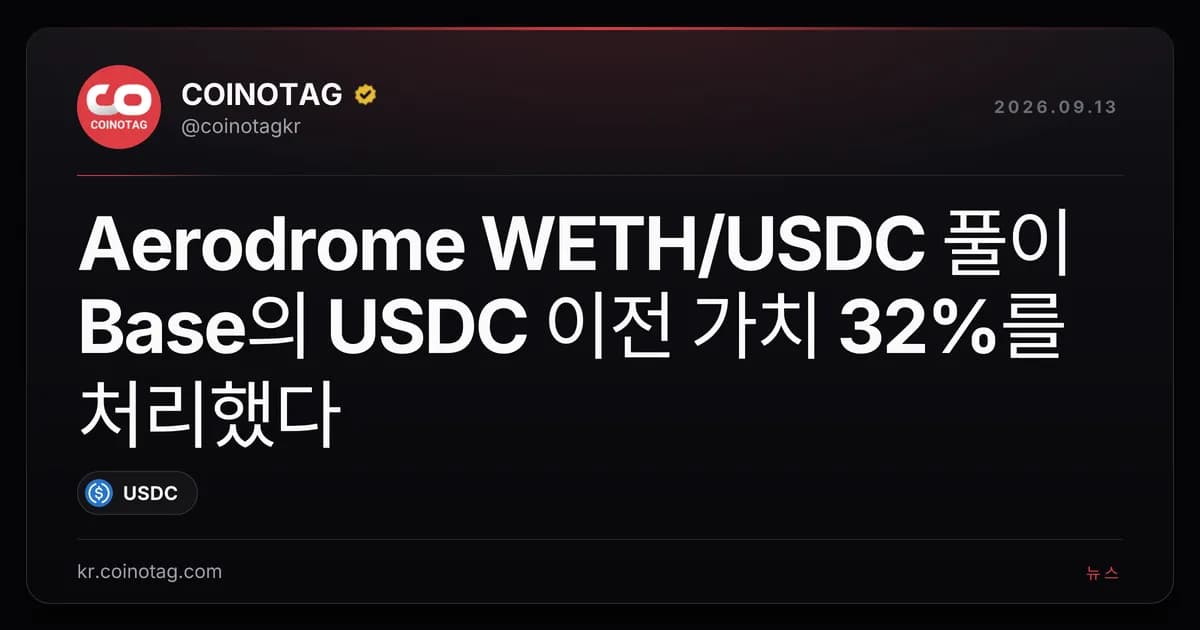 Aerodrome WETH/USDC ํ์ด Base์ USDC ์ด์ ๊ฐ์น 32%๋ฅผ ์ฒ๋ฆฌํ๋ค