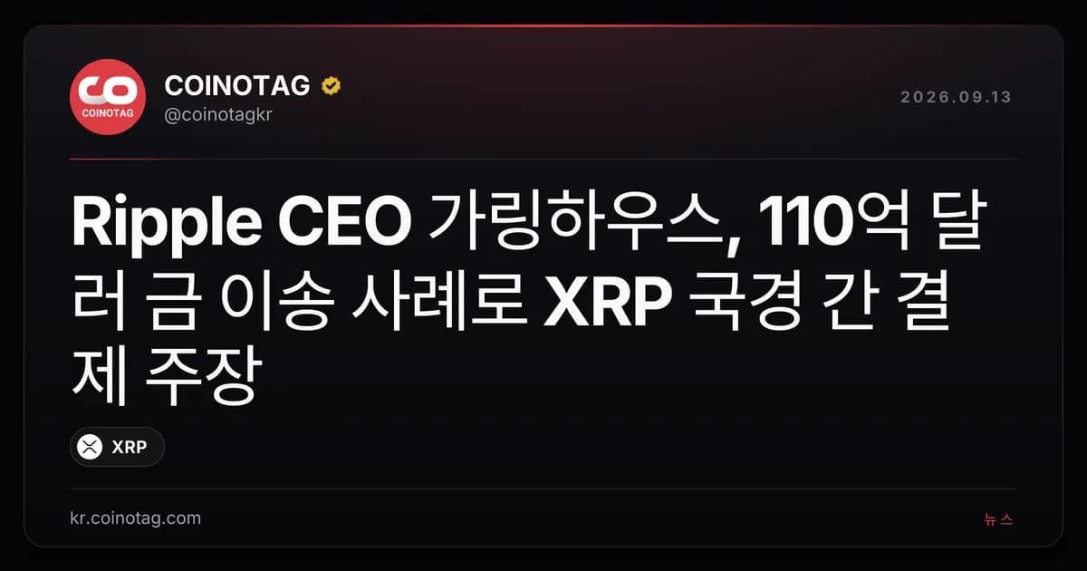 Ripple CEO 가링하우스, 110억 달러 금 이송 사례로 XRP 국경 간 결제 주장