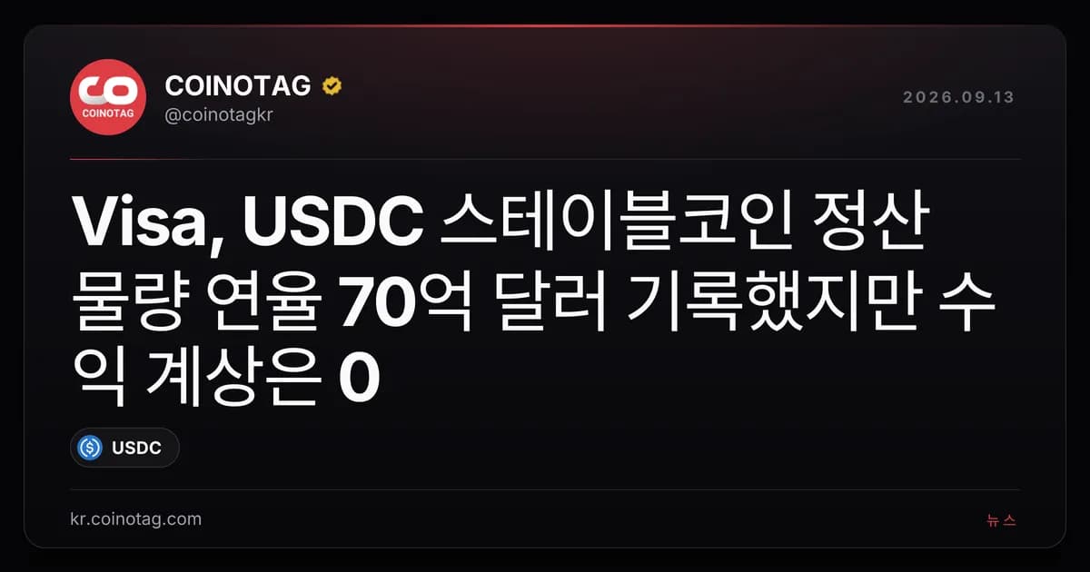 Visa, USDC 스테이블코인 정산 물량 연율 70억 달러 기록했지만 수익 계상은 0