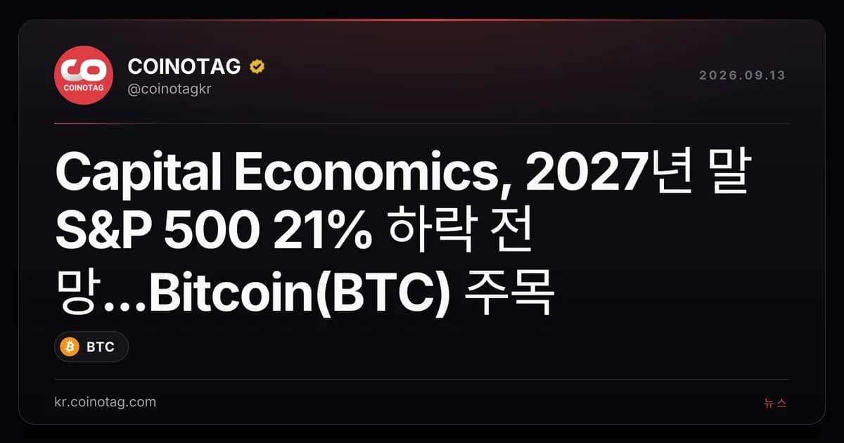 Capital Economics, 2027๋
๋ง S&P 500 21% ํ๋ฝ ์ ๋ง...Bitcoin(BTC) ์ฃผ๋ชฉ