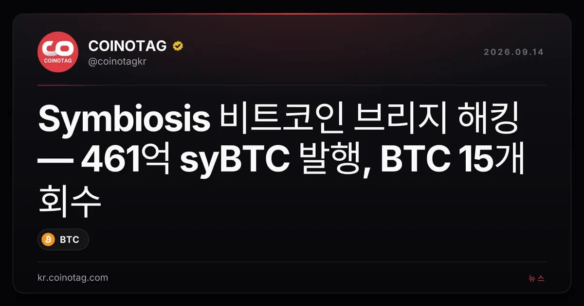Symbiosis ๋นํธ์ฝ์ธ ๋ธ๋ฆฌ์ง ํดํน โ 461์ต syBTC ๋ฐํ, BTC 15๊ฐ ํ์