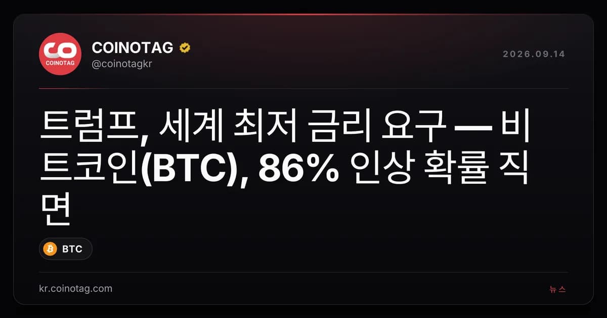 ํธ๋ผํ, ์ธ๊ณ ์ต์ ๊ธ๋ฆฌ ์๊ตฌ โ ๋นํธ์ฝ์ธ(BTC), 86% ์ธ์ ํ๋ฅ ์ง๋ฉด