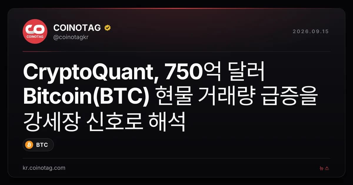 CryptoQuant, 750억 달러 Bitcoin(BTC) 현물 거래량 급증을 강세장 신호로 해석