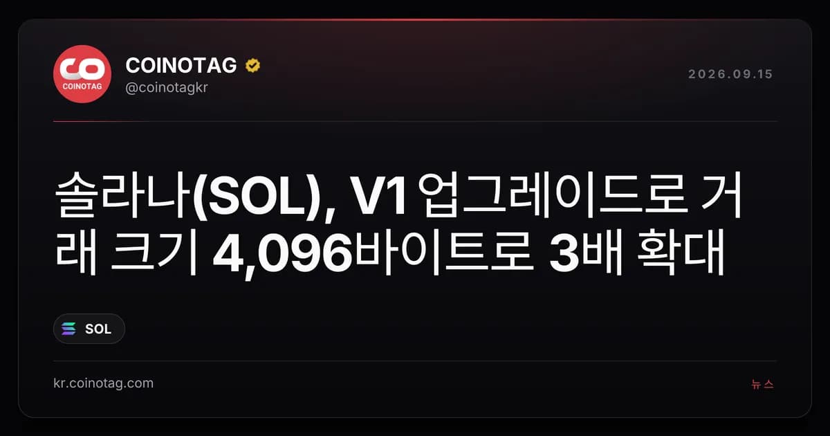 솔라나(SOL), V1 업그레이드로 거래 크기 4,096바이트로 3배 확대