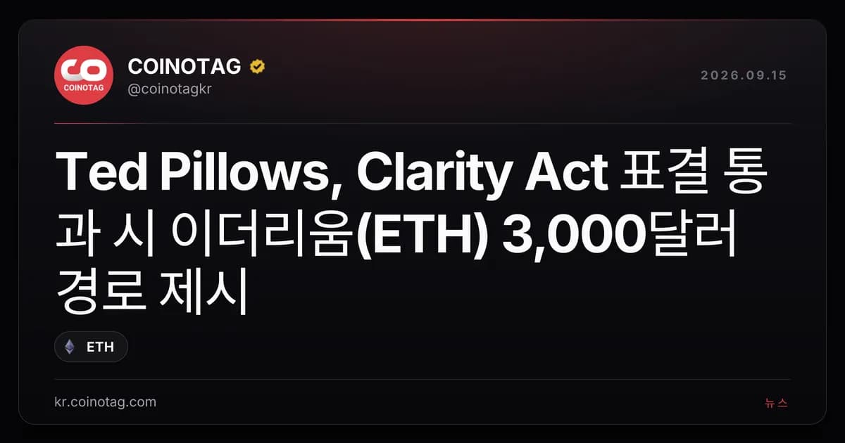 Ted Pillows, Clarity Act 표결 통과 시 이더리움(ETH) 3,000달러 경로 제시