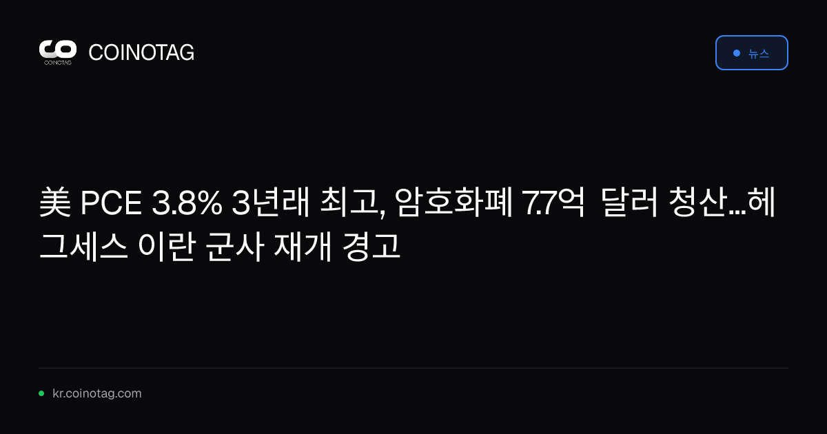 美 PCE 3.8% 3년래 최고, 암호화폐 7.7억 달러 청산…헤그세스 이란 군사 재개 경고