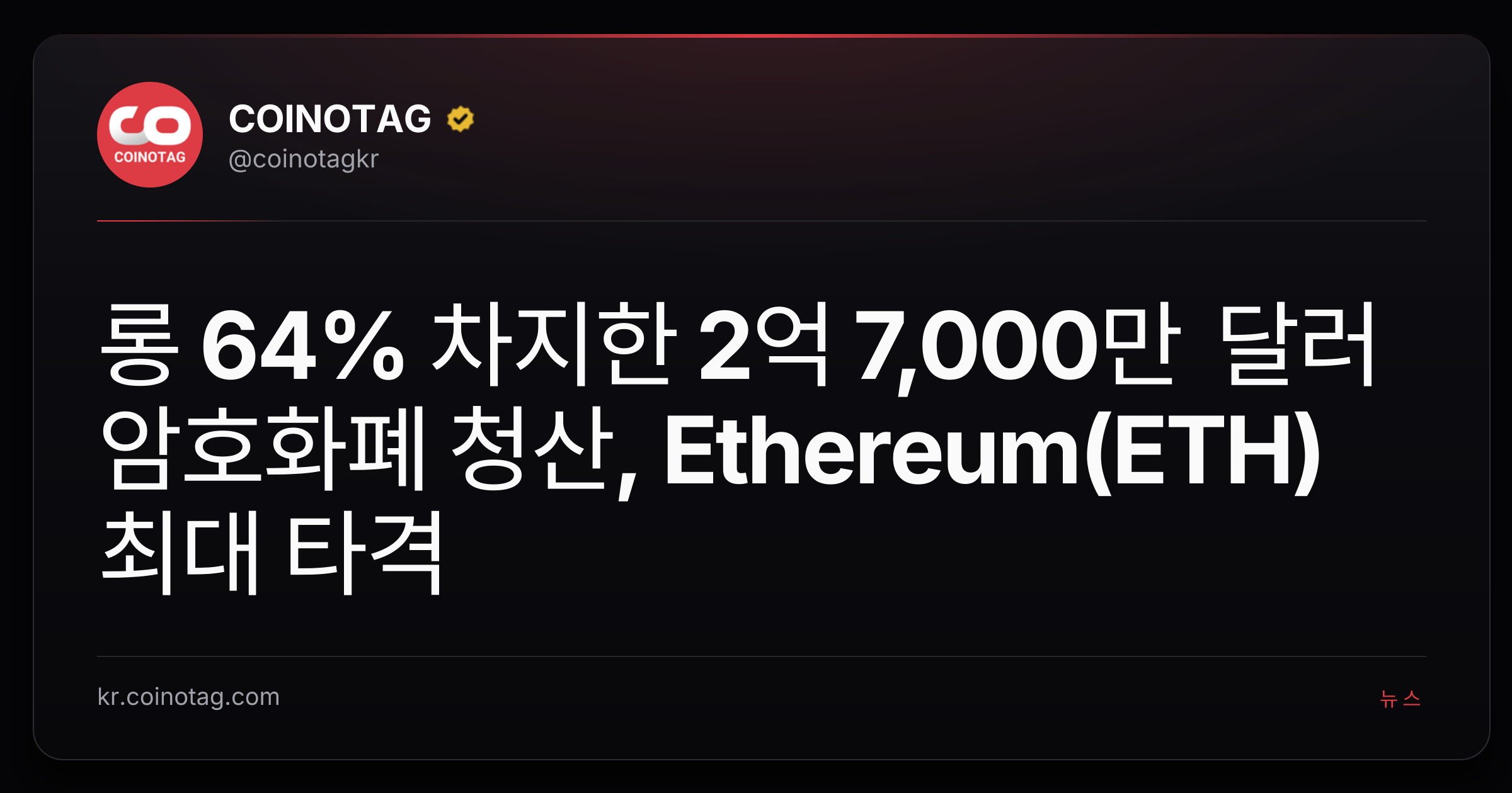 롱 64% 차지한 2억 7,000만 달러 암호화폐 청산, Ethereum(ETH) 최대 타격