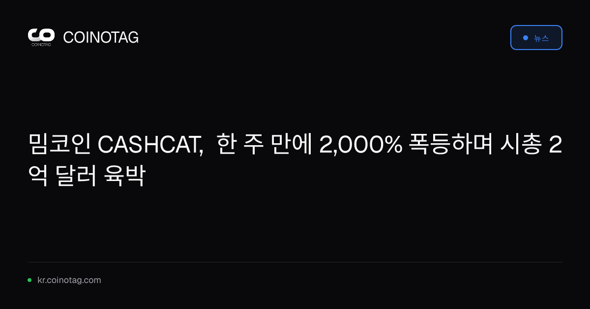 밈코인 CASHCAT, 한 주 만에 2,000% 폭등하며 시총 2억 달러 육박