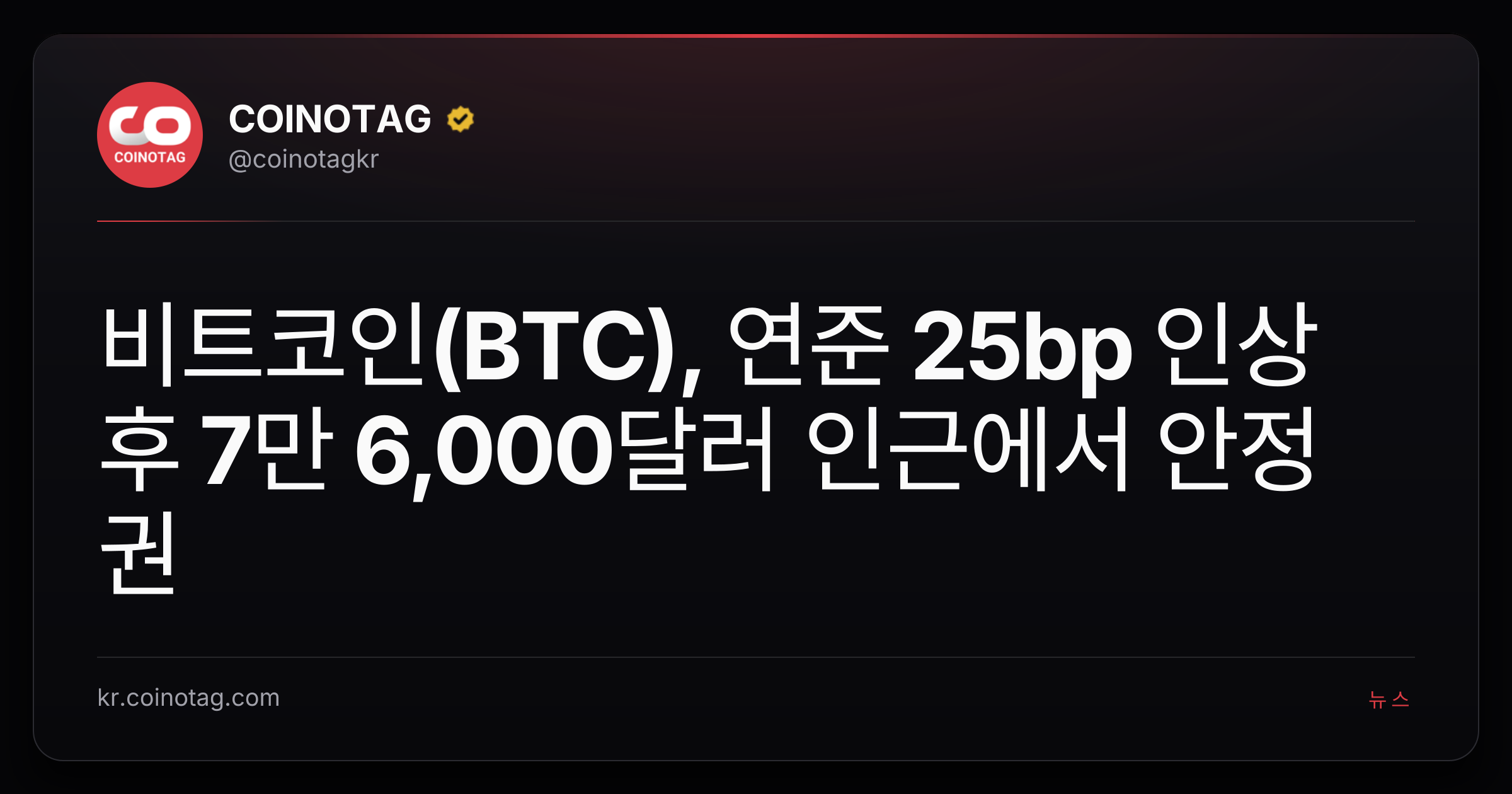 비트코인(BTC), 연준 25bp 인상 후 7만 6,000달러 인근에서 안정권