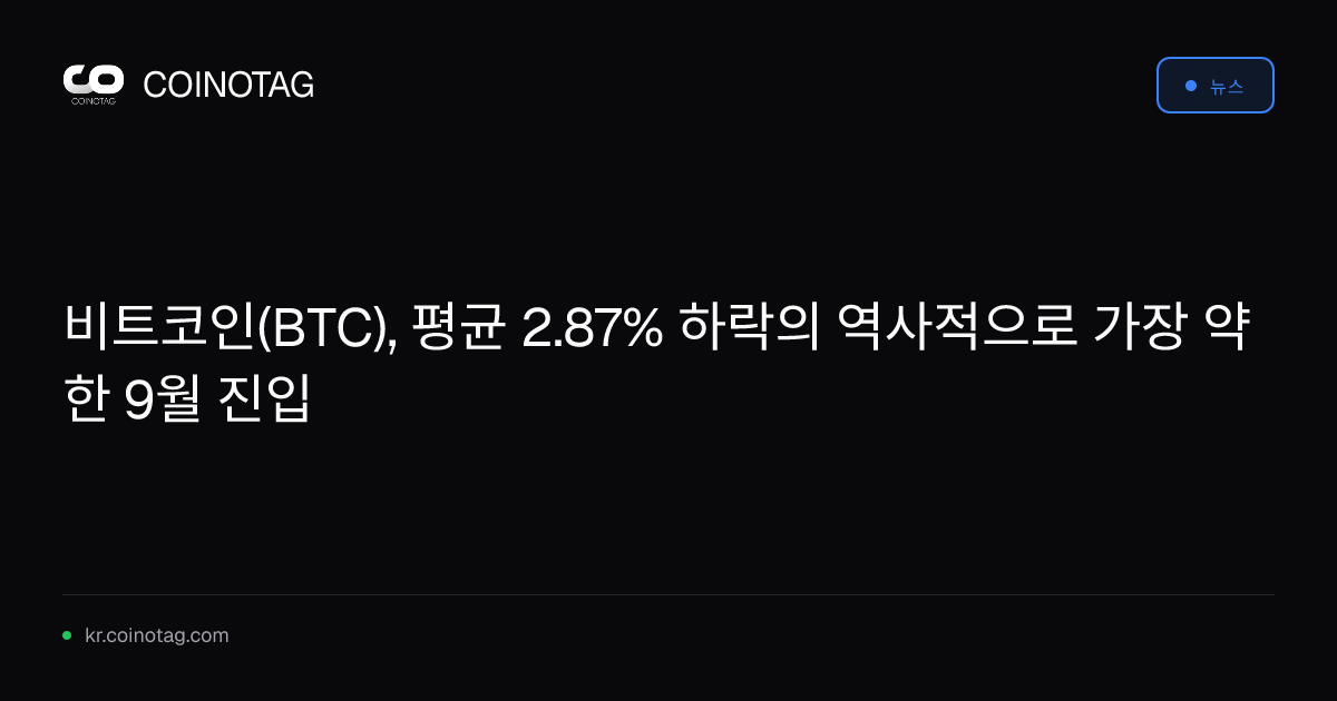 비트코인(BTC), 평균 2.87% 하락의 역사적으로 가장 약한 9월 진입