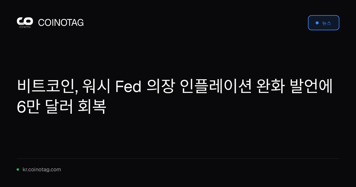 비트코인, 워시 Fed 의장 인플레이션 완화 발언에 6만 달러 회복