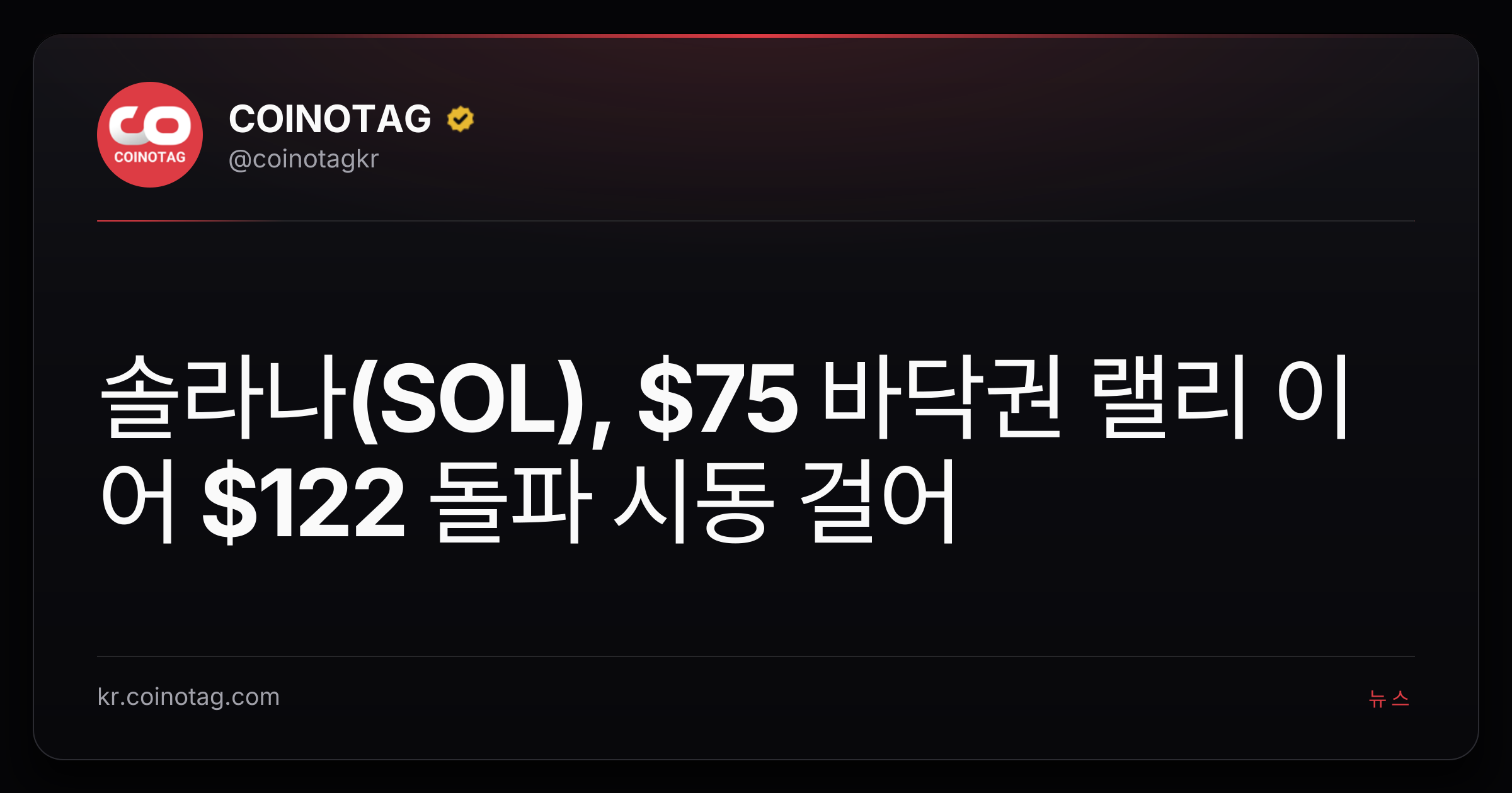 솔라나(SOL), $75 바닥권 랠리 이어 $122 돌파 시동 걸어