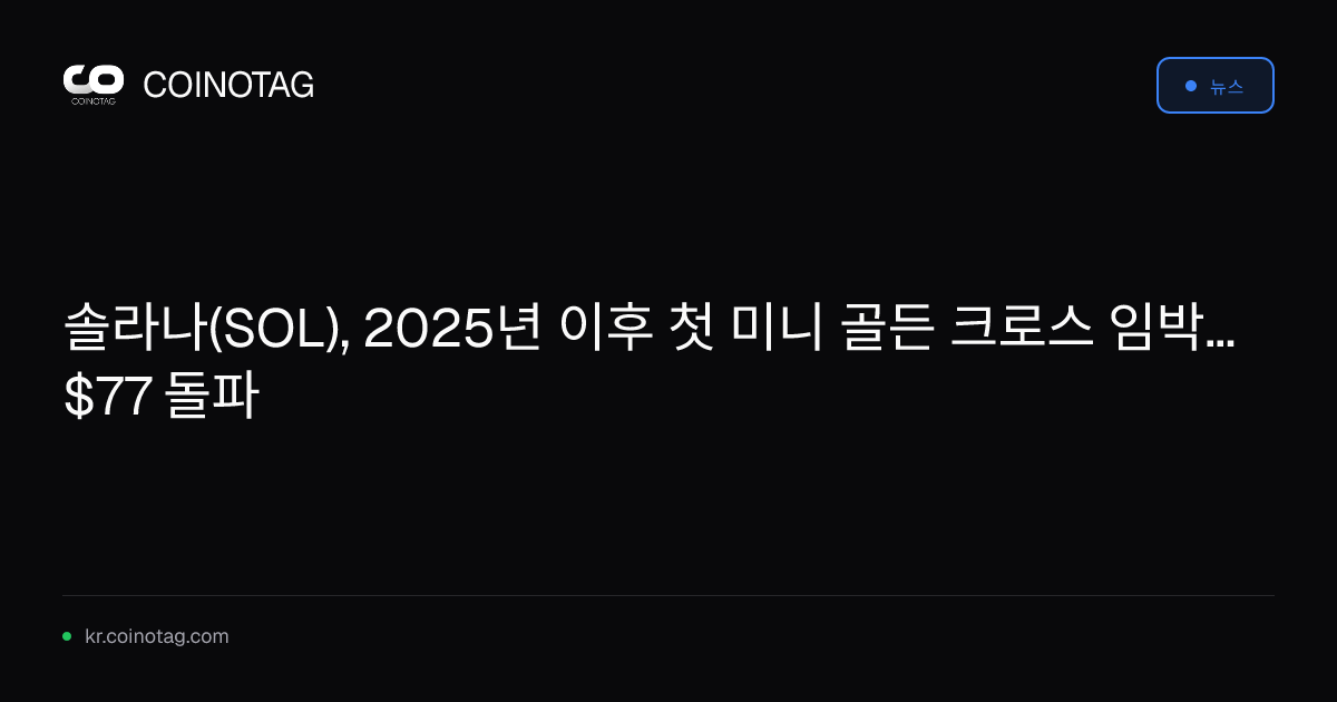 솔라나(SOL), 2025년 이후 첫 미니 골든 크로스 임박... $77 돌파