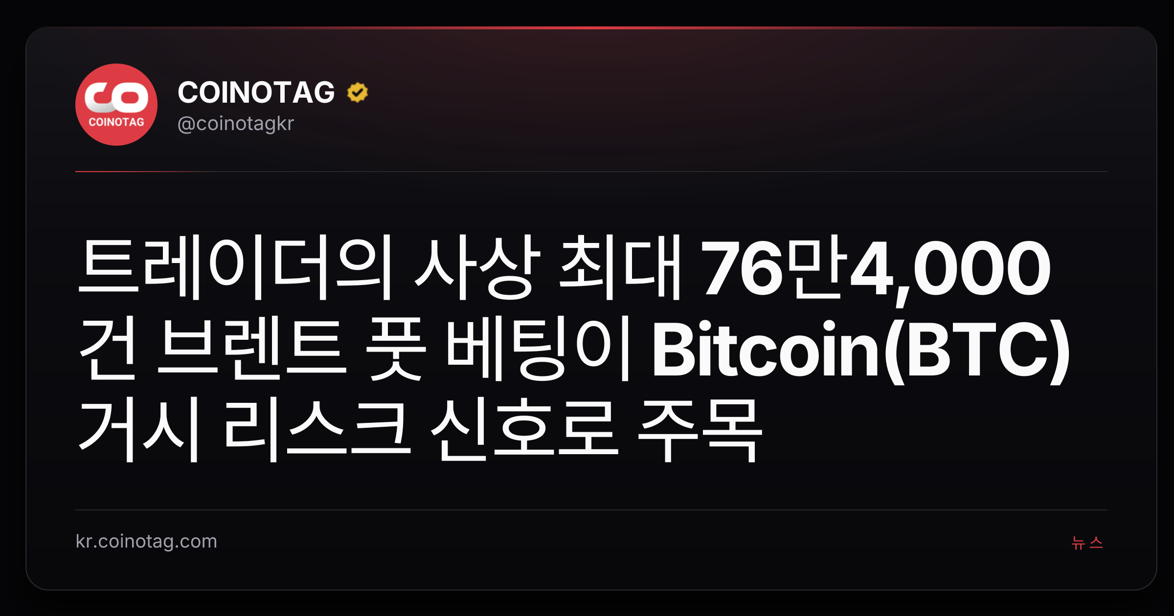 트레이더의 사상 최대 76만4,000건 브렌트 풋 베팅이 Bitcoin(BTC) 거시 리스크 신호로 주목