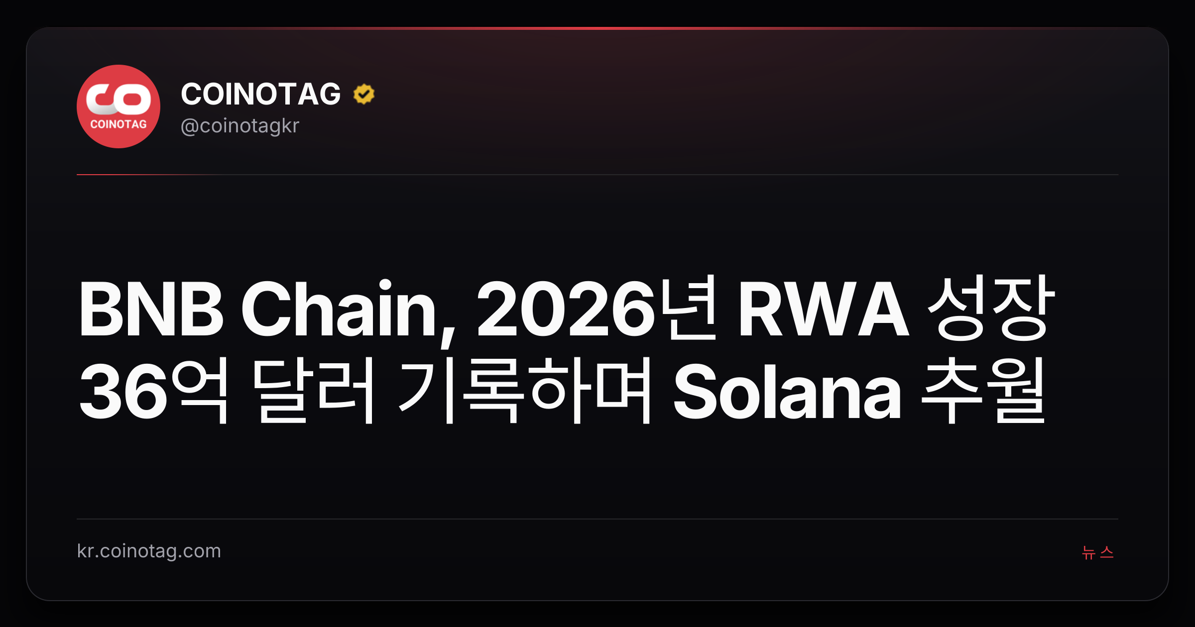 BNB Chain, 2026년 RWA 성장 36억 달러 기록하며 Solana 추월
