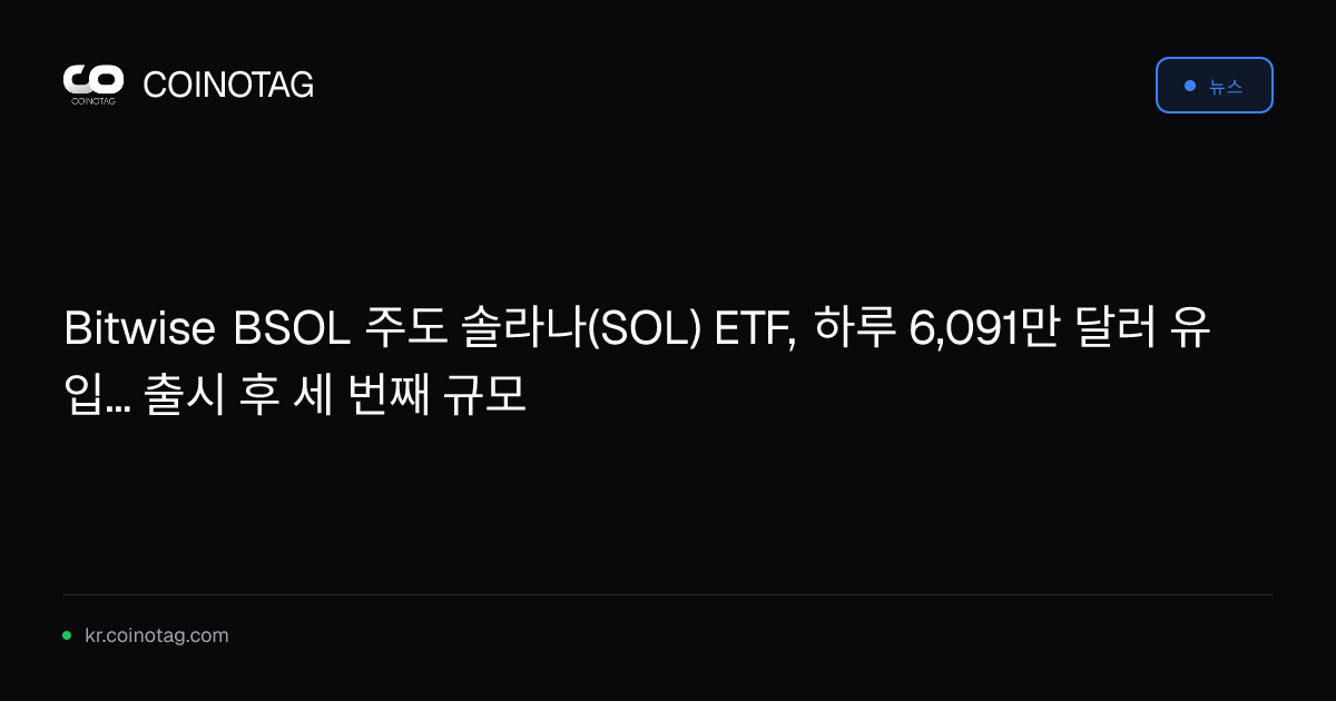 Bitwise BSOL 주도 솔라나(SOL) ETF, 하루 6,091만 달러 유입... 출시 후 세 번째 규모