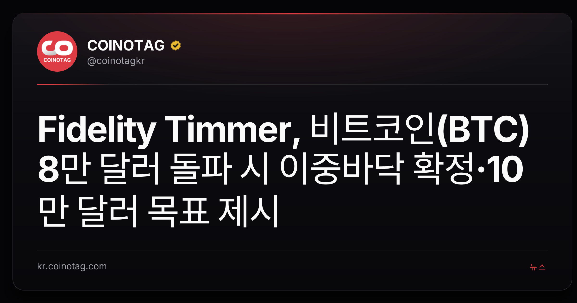 Fidelity Timmer, 비트코인(BTC) 8만 달러 돌파 시 이중바닥 확정·10만 달러 목표 제시