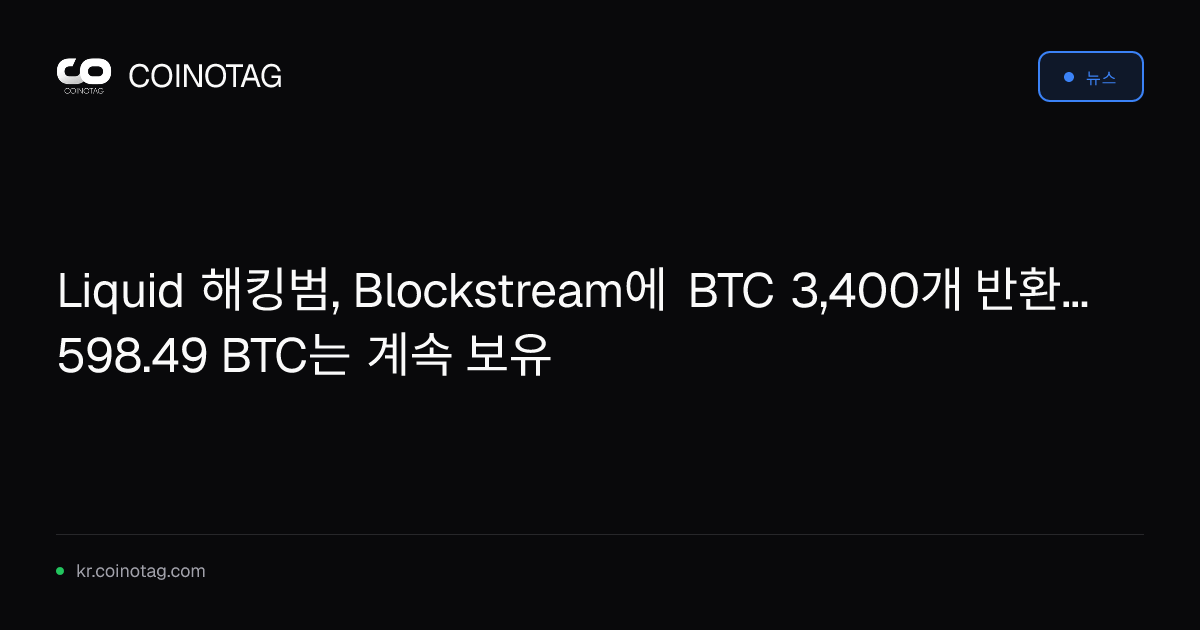 Liquid 해킹범, Blockstream에 BTC 3,400개 반환... 598.49 BTC는 계속 보유