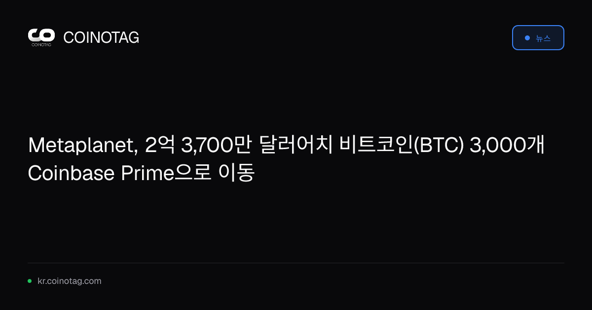 Metaplanet, 2억 3,700만 달러어치 비트코인(BTC) 3,000개 Coinbase Prime으로 이동