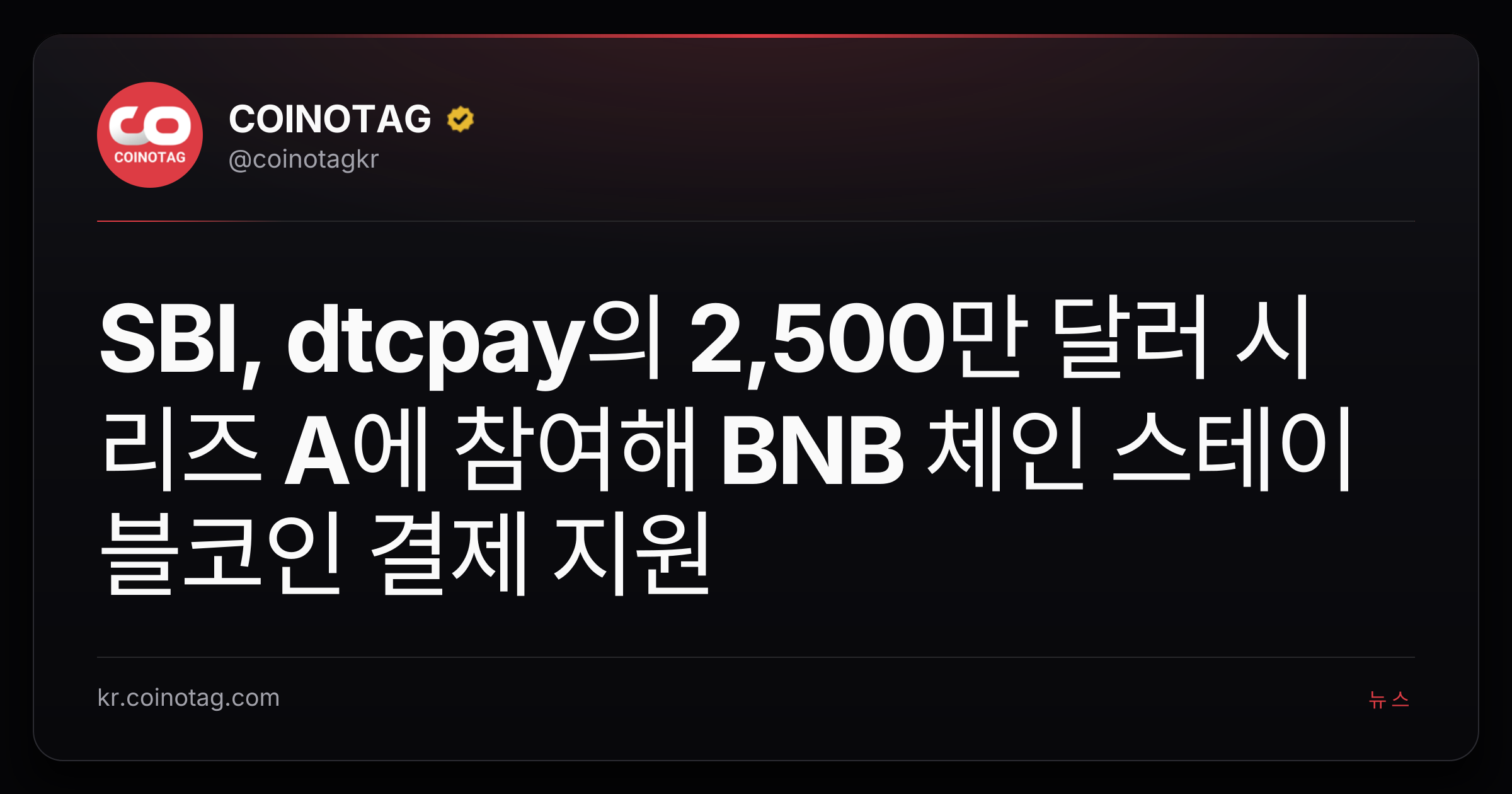 SBI, dtcpay의 2,500만 달러 시리즈 A에 참여해 BNB 체인 스테이블코인 결제 지원